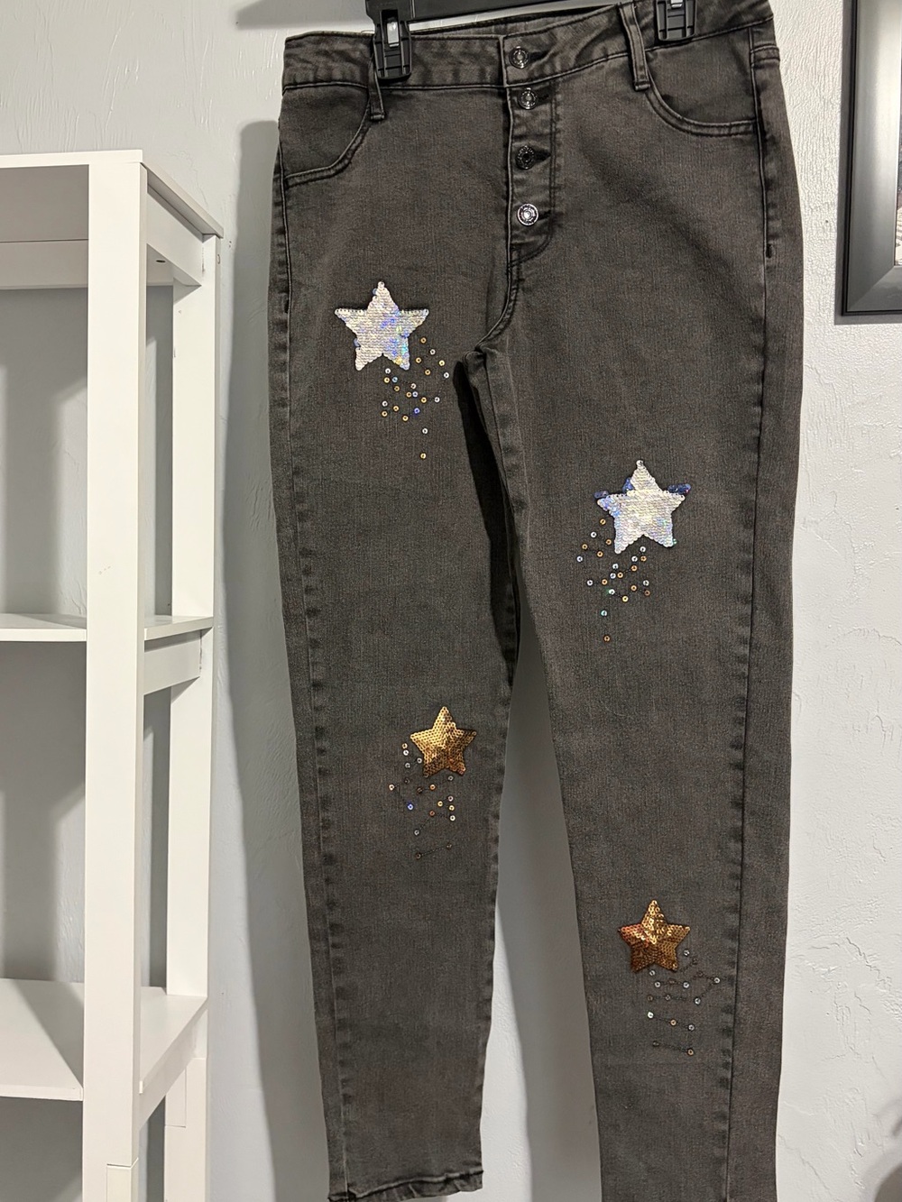 Cat & Jack Gray Jeans with Star Sequin Embellishments